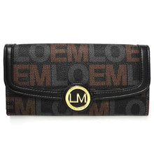Cargar imagen en el visor de la galería, Billetera de mujer con bolsillos dorados con firma LOEM inspirada en el diseñador, para guardar CD, billetes y monedas
