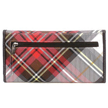 Load image into Gallery viewer, Designer inspired brown red multi colors checker plaid woman L checkbook wallet