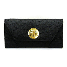 Load image into Gallery viewer, Black Flap wallet Golden Lock Ostrich Credit Card Pockets Wrist Designer