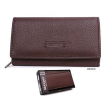 Cargar imagen en el visor de la galería, Cartera de mujer con bolsillos con cremallera marrón de cuero genuino inspirada en diseñador