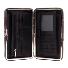 Cargar imagen en el visor de la galería, Cartera de mano con tachuelas metálicas y diamantes de imitación Fleur De Lis para mujer, tarjetero, billetes, WLP