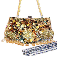 Cargar imagen en el visor de la galería, Bolso de mano de noche para fiesta con cadena de perlas y lentejuelas de inspiración diseñadora