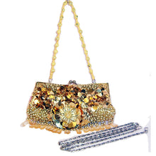Cargar imagen en el visor de la galería, Bolso de mano de noche para fiesta con cadena de perlas y lentejuelas de inspiración diseñadora