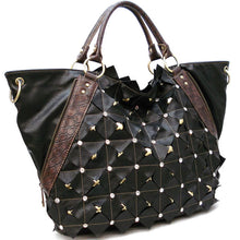 Cargar imagen en el visor de la galería, Bolso de hombro XL con cremallera de doble capa y tachuelas doradas, inspirado en el diseñador de diamantes de imitación