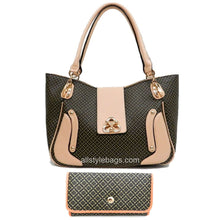 Load image into Gallery viewer, color block polka signature print satchel wallet Bag set Black lock designer