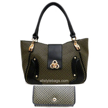 Load image into Gallery viewer, color block polka signature print satchel wallet Bag set Black lock designer