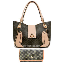 Load image into Gallery viewer, color block polka signature print satchel wallet Bag set Black lock designer