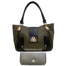 Load image into Gallery viewer, color block polka signature print satchel wallet Bag set Black lock designer