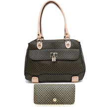 Cargar imagen en el visor de la galería, Cartera con firma de lunares Bolso cartera Monedero Conjunto Negro beige Candado ALBA en relieve