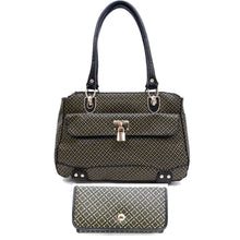 Cargar imagen en el visor de la galería, Cartera con firma de lunares Bolso cartera Monedero Conjunto Negro beige Candado ALBA en relieve