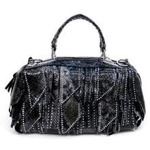 Cargar imagen en el visor de la galería, Bolso de mano con borlas verdes y micro diamantes de imitación en relieve de cocodrilo