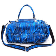 Cargar imagen en el visor de la galería, Bolso de mano con borlas verdes y micro diamantes de imitación en relieve de cocodrilo