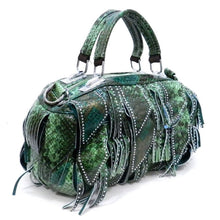 Cargar imagen en el visor de la galería, Bolso de mano con borlas verdes y micro diamantes de imitación en relieve de cocodrilo