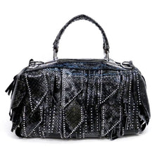 Cargar imagen en el visor de la galería, Bolso de mano con borlas verdes y micro diamantes de imitación en relieve de cocodrilo