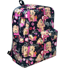 Cargar imagen en el visor de la galería, Mochila escolar de lona negra Betty Boop con bolsillos de dibujos animados deportivos de color rosa