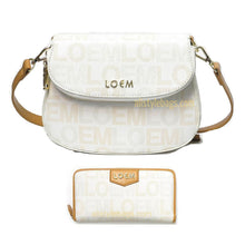 Cargar imagen en el visor de la galería, Bolso bandolera LOEM Signature en color beige, crema y blanco con bolsillos tipo cartera