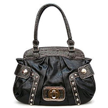 Load image into Gallery viewer, black lock crocdile satchel Bag Handbag Purse Designer Inspired studs tan