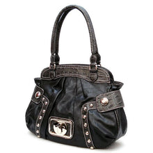 Load image into Gallery viewer, black lock crocdile satchel Bag Handbag Purse Designer Inspired studs tan