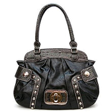 Load image into Gallery viewer, black lock crocdile satchel Bag Handbag Purse Designer Inspired studs tan