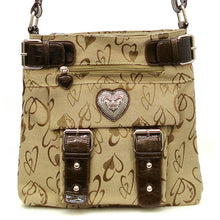 Load image into Gallery viewer, brown Canvas heart logo signature Cross-body L Messenger Bag taupe pocket Diophy