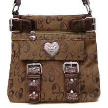 Load image into Gallery viewer, brown Canvas heart logo signature Cross-body L Messenger Bag taupe pocket Diophy
