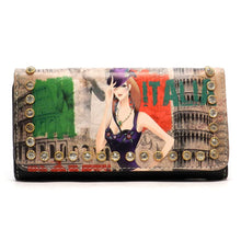 Load image into Gallery viewer, Graphic Black bling L Woman Wallet Checkbook rhinestone multicolor designer