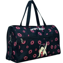 Cargar imagen en el visor de la galería, Bolso de viaje Betty Boop de lona negra de 19" de largo con bolsillos laterales y bolsillos laterales