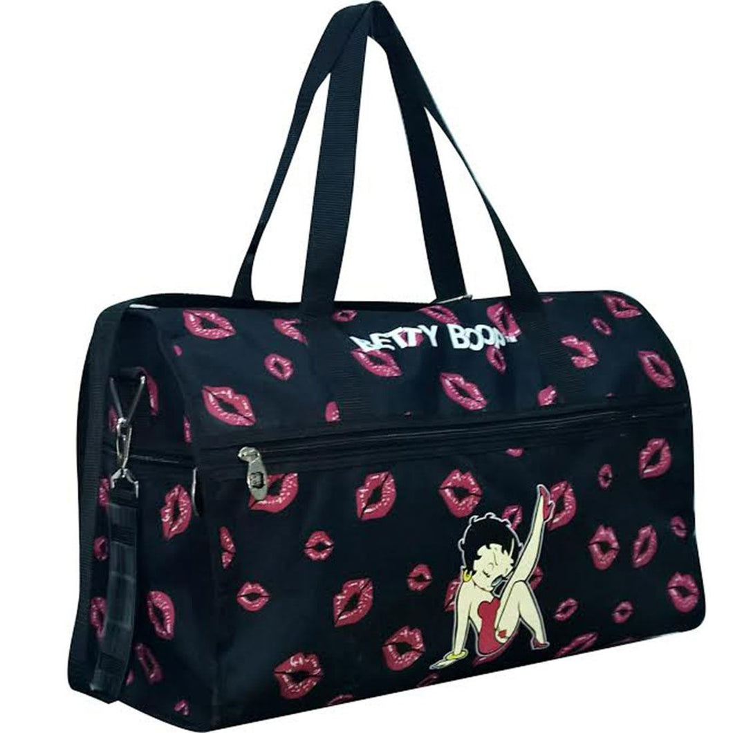 Betty Boop black canvas 19” L travel duffle bag overnight kick pockets sport