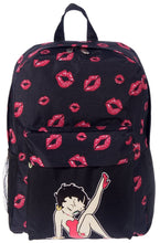 Cargar imagen en el visor de la galería, Mochila Betty Boop de lona negra en forma de L, mochila escolar con forma de corazón rojo, bolsa deportiva de bolsillo