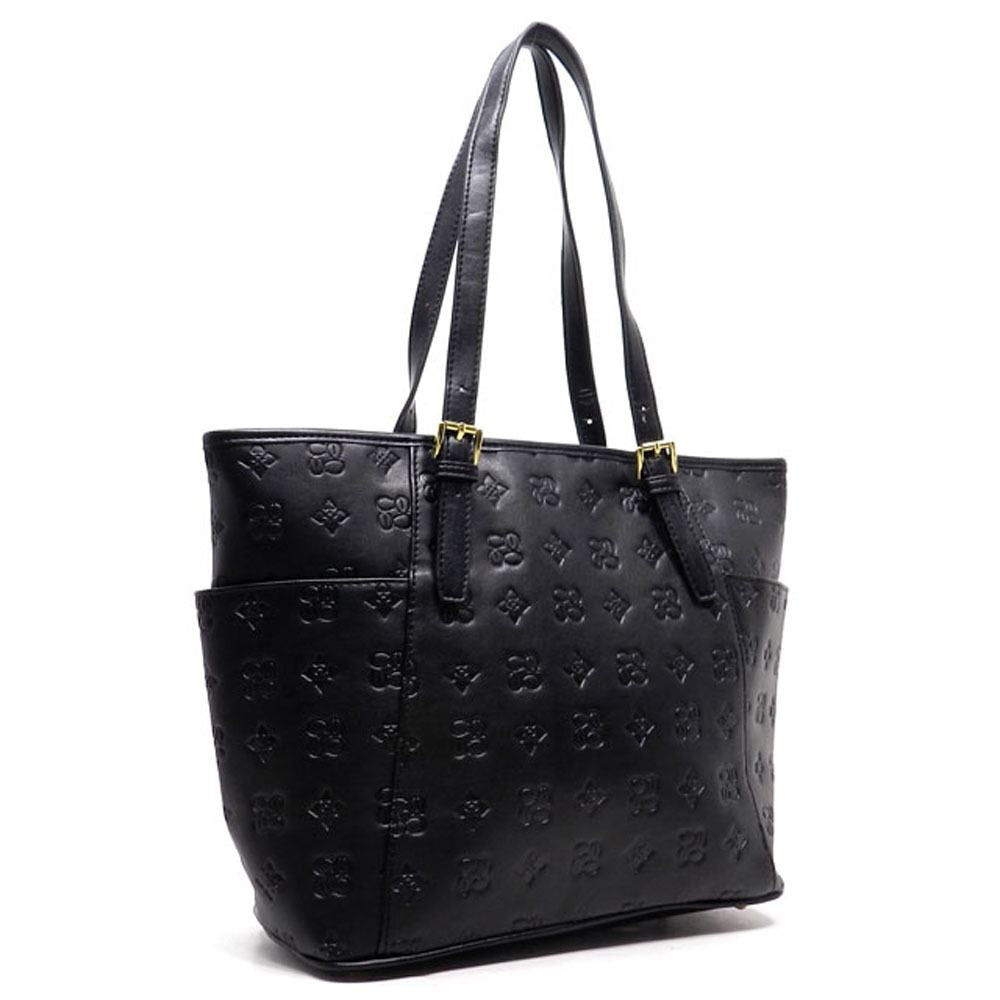 ES black signature satchel pockets woman handbag satchel bag purse  tote embosse