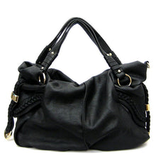 Load image into Gallery viewer, Black Woven Dual Handle Pockets L shoulder Satchel Bag Handbag Designer Inspired
