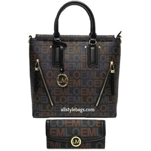 Load image into Gallery viewer, Black LOEM signature shoulder Bag tote handbag wallet set zipper pockets