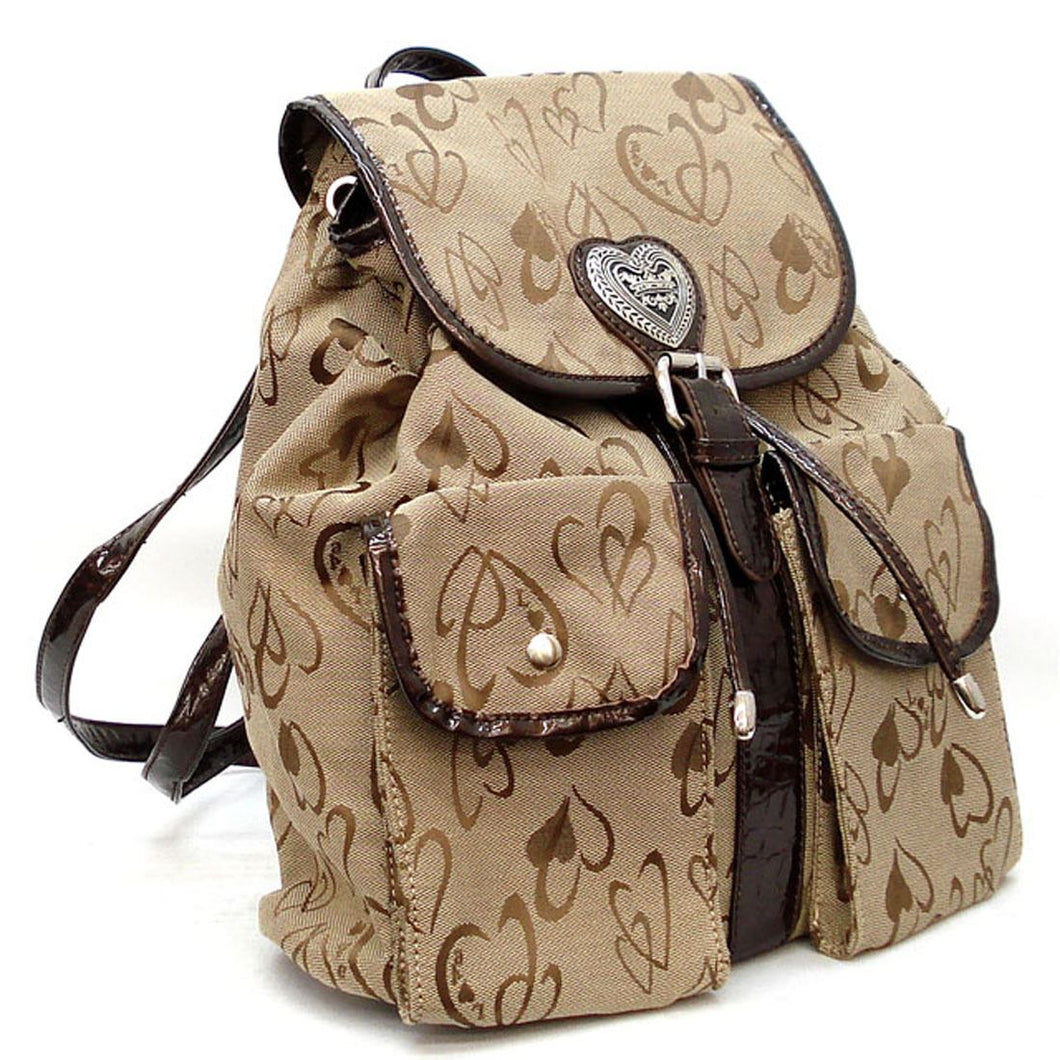 beige Canvas heart signature backpack Bag khaki taupe pockets Diophy