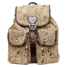 Load image into Gallery viewer, beige Canvas heart signature backpack Bag khaki taupe pockets Diophy
