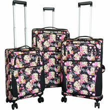 Load image into Gallery viewer, Betty Boop 3pcs Set canvas Luggage 4 pairs rolling Spinning Wheels black pink
