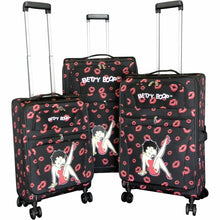 Load image into Gallery viewer, Betty Boop 3pcs Set Luggage 4 pairs rolling Spinning Wheels canvas black kick
