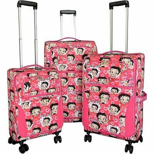 Boop 3pcs Set canvas Luggage 4 pairs rolling Spinning Wheels pink red face