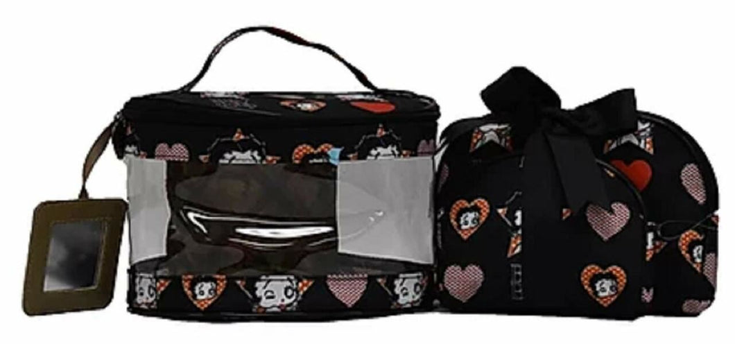 Betty Boop 3 pcs makeup set heart canvas chains bag box black