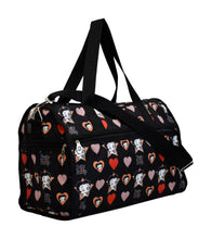 Cargar imagen en el visor de la galería, Bolsa de viaje Betty Boop de lona negra de 19" de largo con forma de corazón y estrella para deporte durante la noche