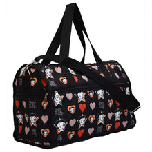 Cargar imagen en el visor de la galería, Bolsa de viaje Betty Boop de lona negra de 19" de largo con forma de corazón y estrella para deporte durante la noche