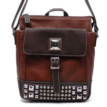 Load image into Gallery viewer, Cross-body Pockets Messenger Bag beige brown rhinestone Studs designer inspired