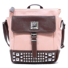 Load image into Gallery viewer, Cross-body Pockets Messenger Bag beige brown rhinestone Studs designer inspired