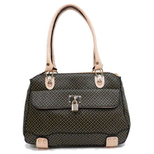 Load image into Gallery viewer, ALBA polka signature print satchel Bag Purse Black Golden lock embossed FM241