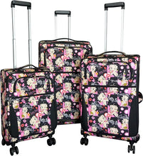 Load image into Gallery viewer, Boop 3pcs Set canvas Luggage 4 pairs rolling Spinning Wheels pink grey  angels
