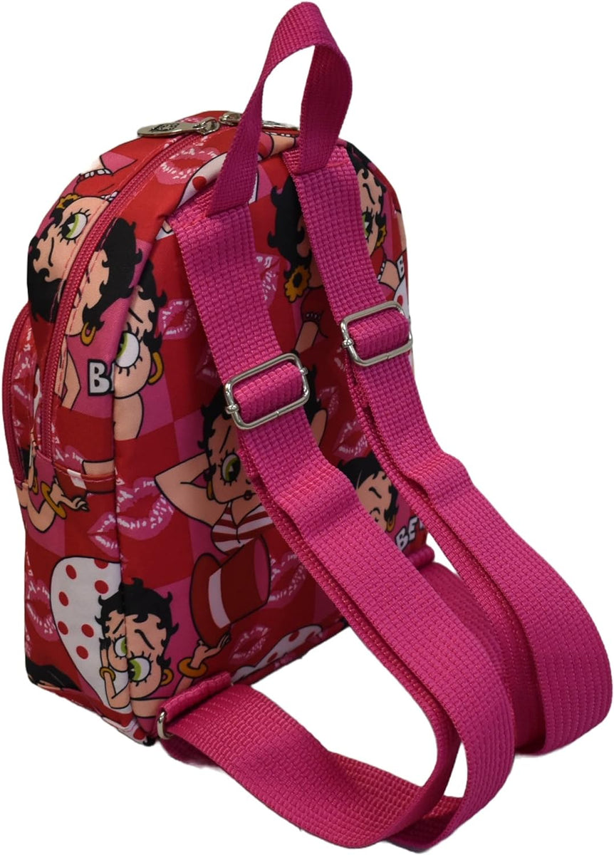 Betty Boop Canvas School mini Backpack Book Pink red Sport Pockets –