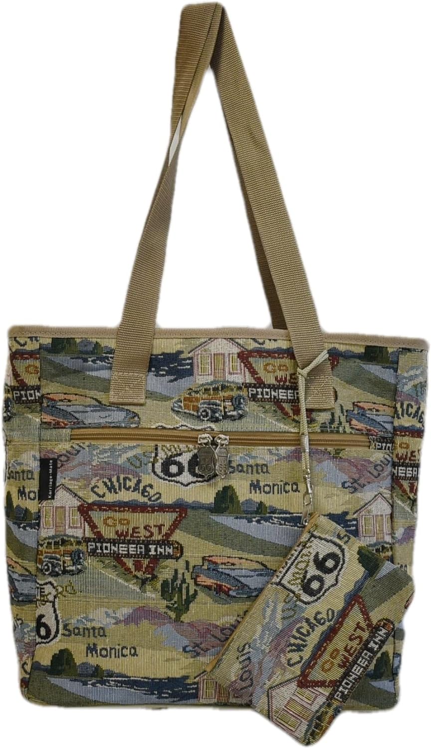 Tote travel bag Route #66 mother of road w/ cellphone wallte bag