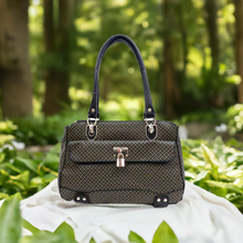 Load image into Gallery viewer, ALBA polka signature print satchel Bag Purse Black Golden lock embossed FM241
