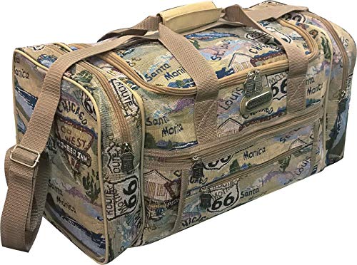 Route 66 Khaki canvas duffel bag The mother road travel sport shoulder