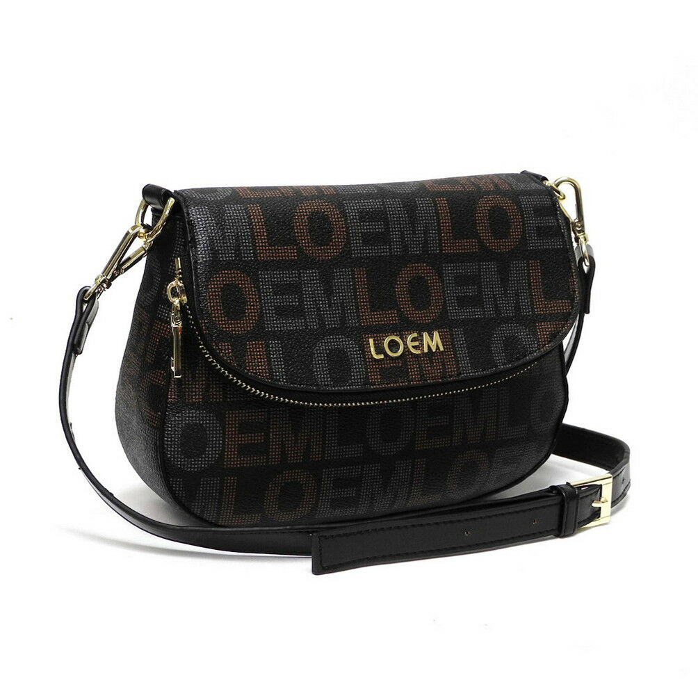 LOEM black crossbody shoulder Bag messenger handbag signature flap over pockets