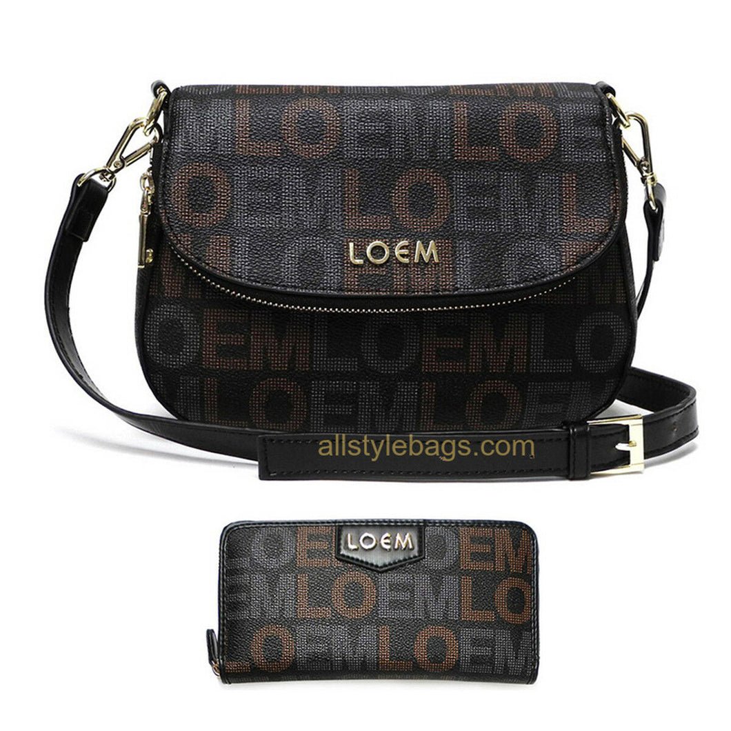 LOEM black crossbody shoulder wallet Bag set messenger handbag signature flap